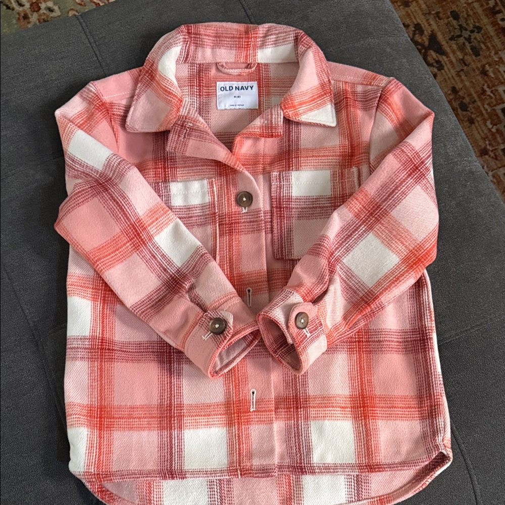 Old Navy Coral and White Plaid Shirt Jacket